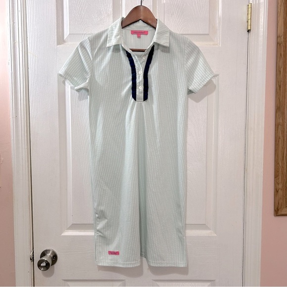 Simply Southern Polo Dress Color Is Glass Mint Navy Size Small Spring Summer - Picture 1 of 9